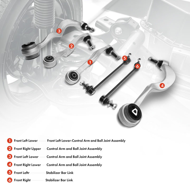 6x Front Control Arm with Ball Joint Stabilizer Bar Link for BMW E60 525i 530i
