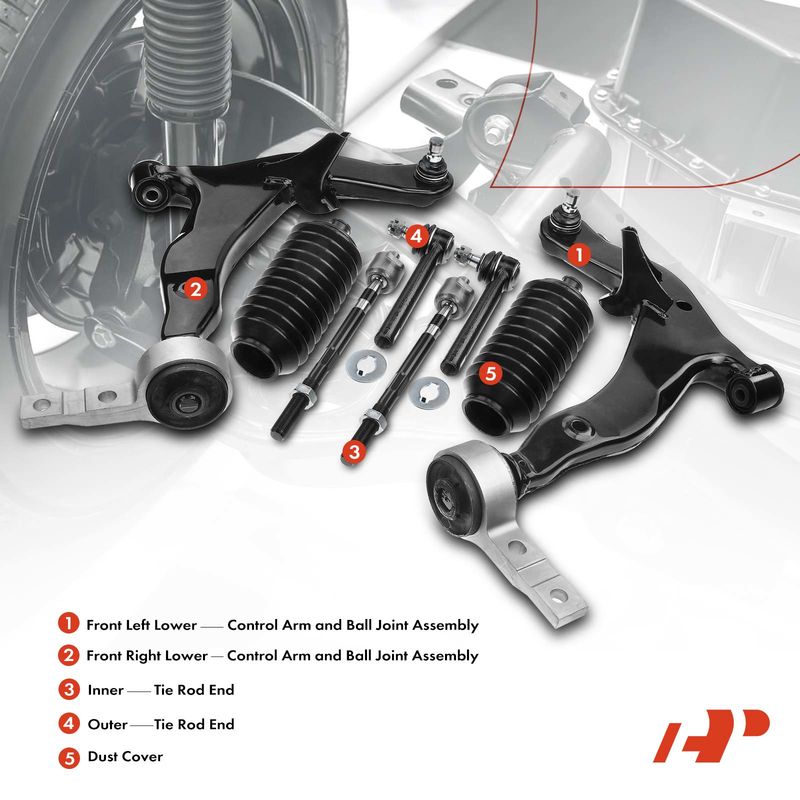 8x Front Lower Control Arm with Ball Joint Tie Rod End for Nissan Murano 03-04