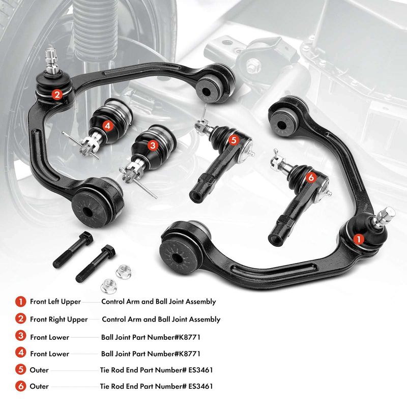 6x Front Upper Control Arm & Ball Joint Tie Rod End for Ford Ranger Mazda B2300