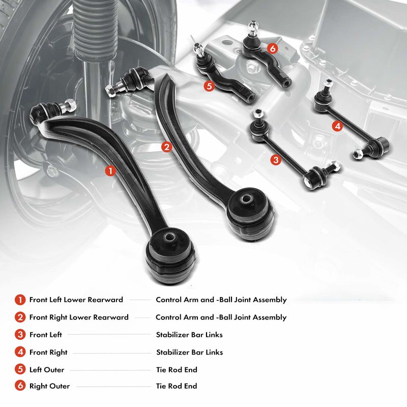 6x Front Control Arm Sway Bar Link Tie Rod End for Ford Fusion Lincoln Mercury