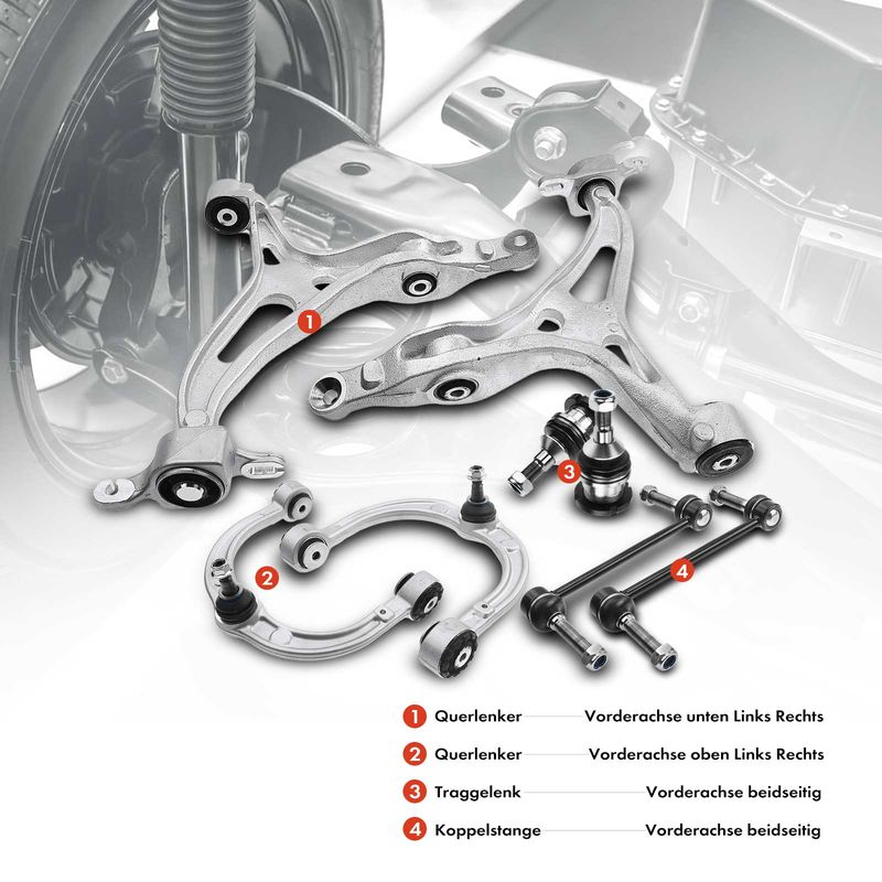 8x Front Lower & Upper Control Arm with Ball Joint for Mercedes-Benz GL320 ML450
