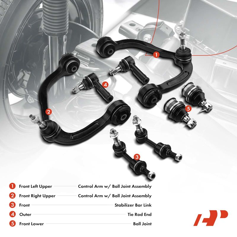 8x Front Control Arm with Ball Joint Sway Bar Link Tie Rod End for Ford F-150