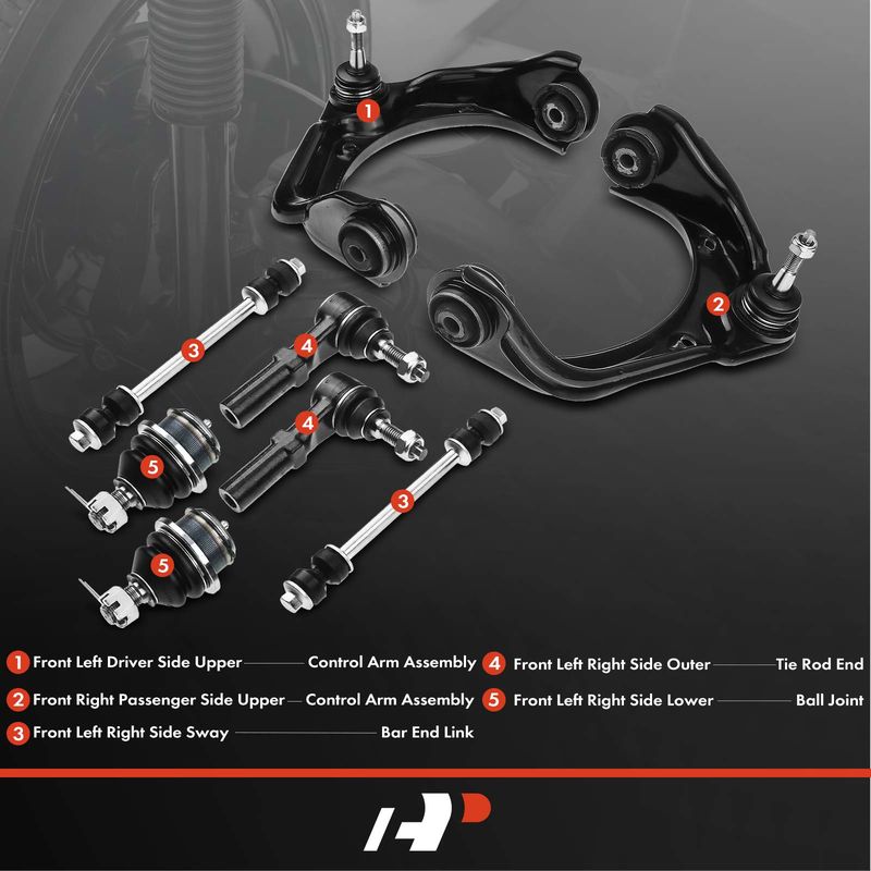 8x Front Control Arm with Ball Joint Sway Bar Link Tie Rod End for Ford Mercury