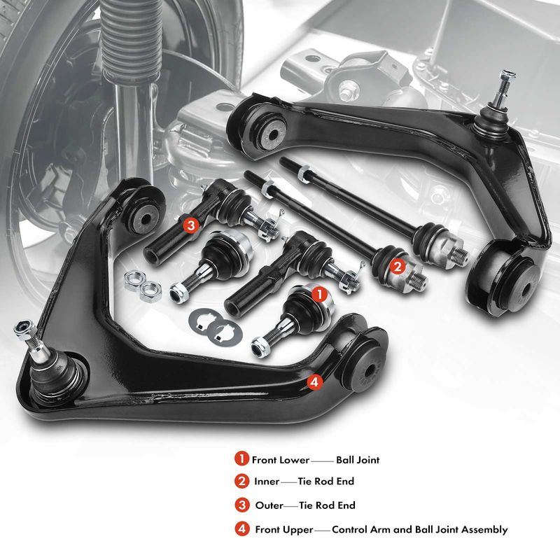8x Front Control Arm with Ball Joint Tie Rod End for Chevy Silverado GMC Hummer