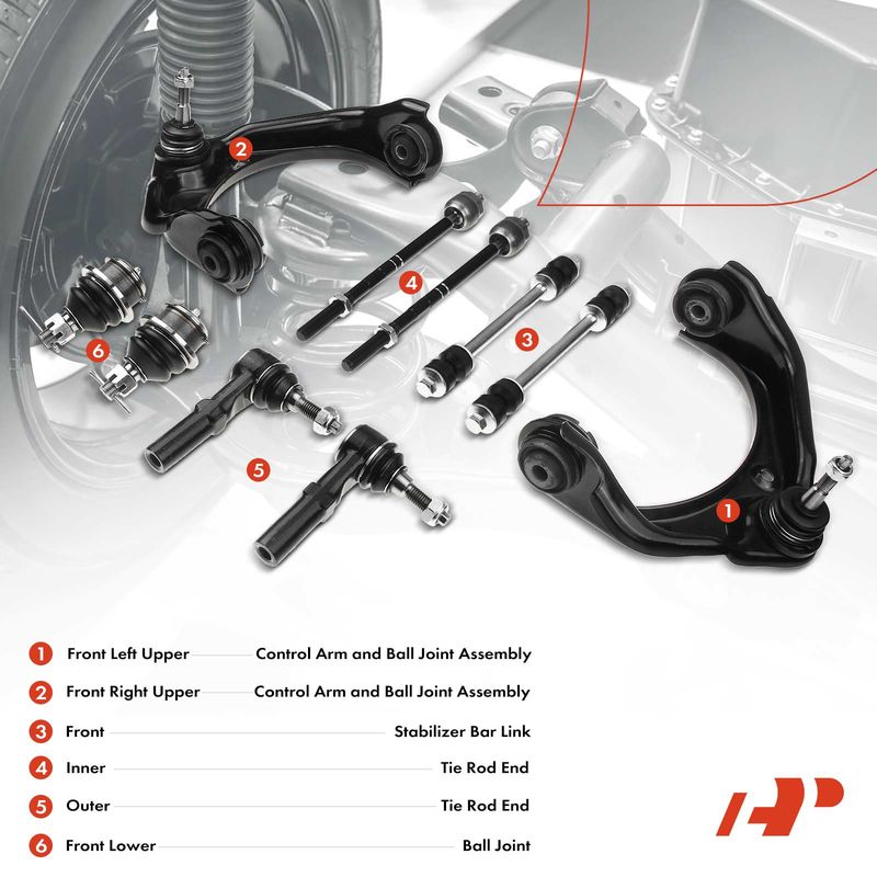 10x Front Control Arm with Ball Joint Sway Bar Link Tie Rod End for Ford Mercury