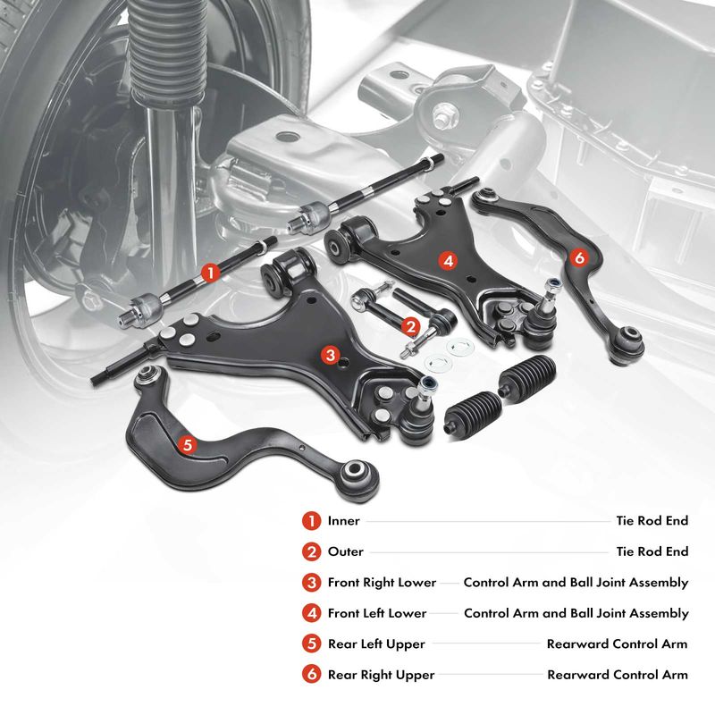 10x Front & Rear Control Arm & Ball Joint Assembly Tie Rod End for Buick Enclave