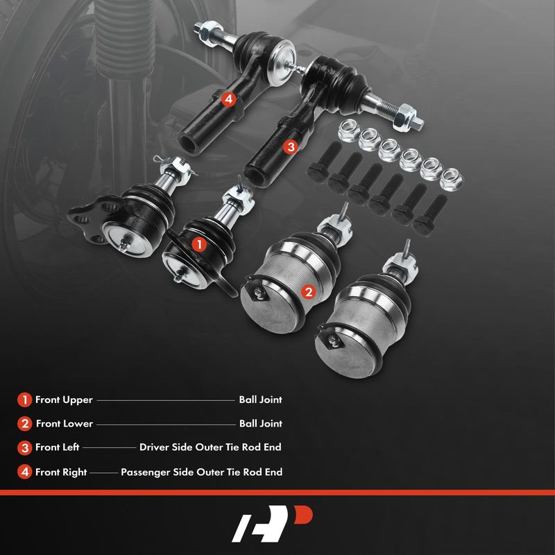6x Outer Tie Rod Ends & Front Ball Joints for Dodge Dakota 2000-2004 Durango