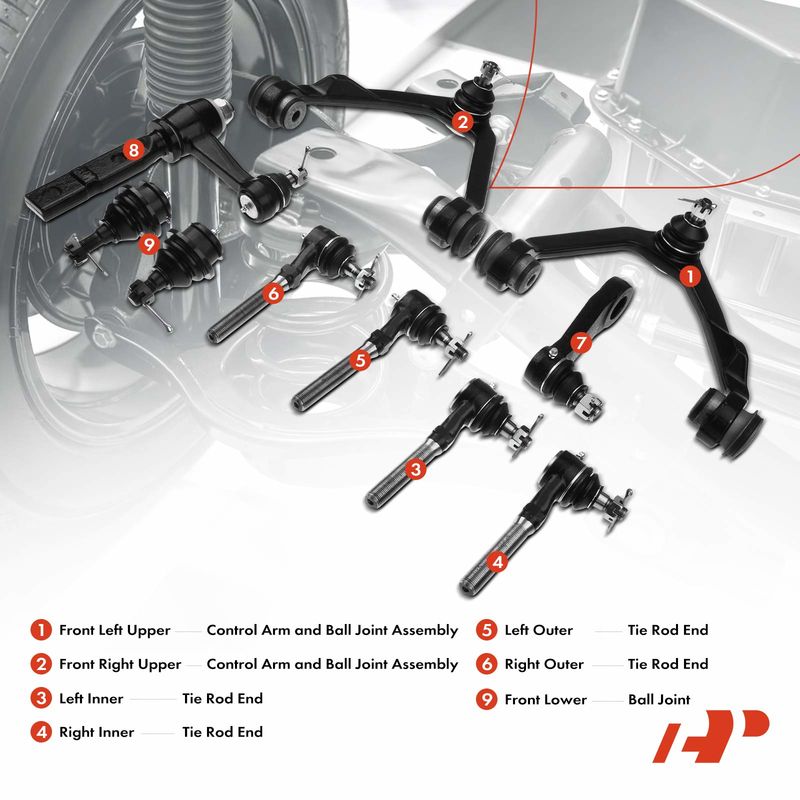 10x Front Control Arm with Ball Joints Tie Rod End for Ford F-150 F-250 Lincoln