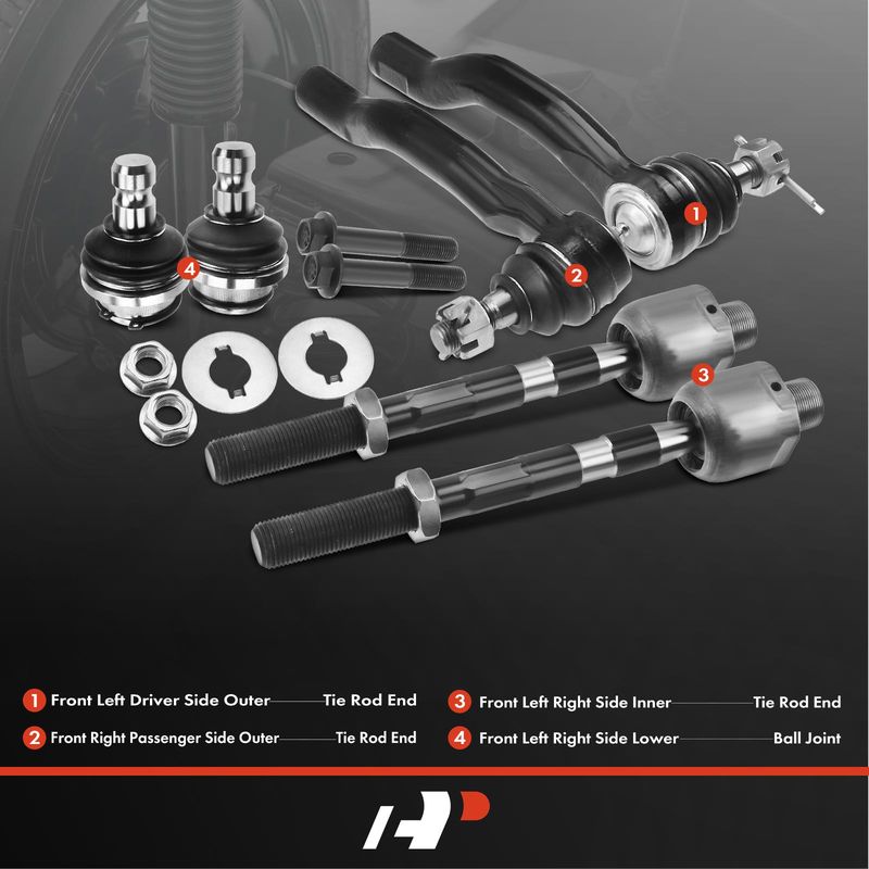 6x Front Lower Inner & Outer Tie Rod End Ball Joint for Nissan Frontier 05-19