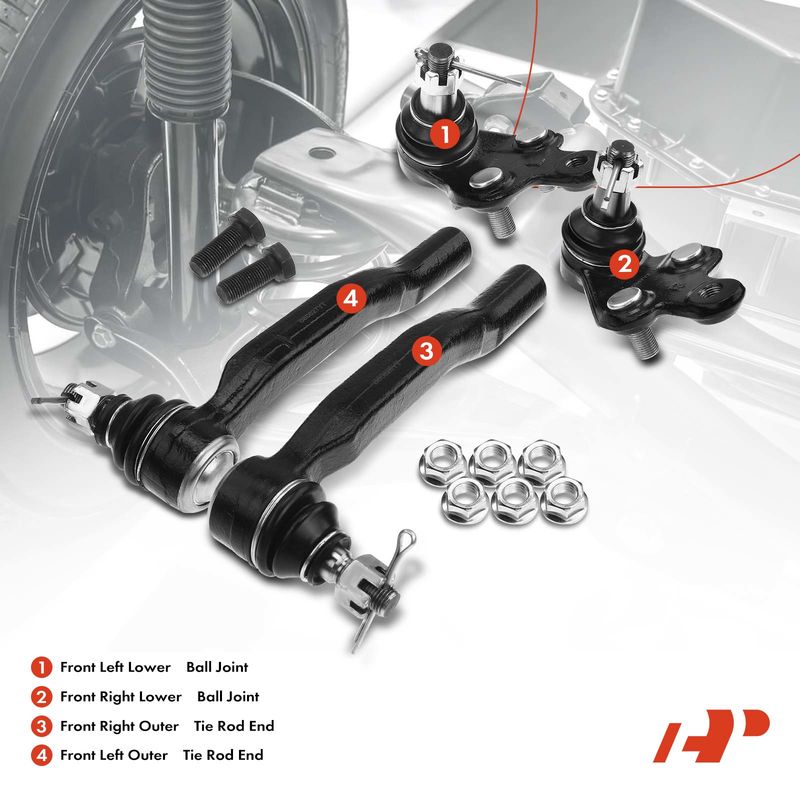 4x Front Outer Tie Rod Ends & Front Lower Ball Joint for Toyota Sienna 2004-2010