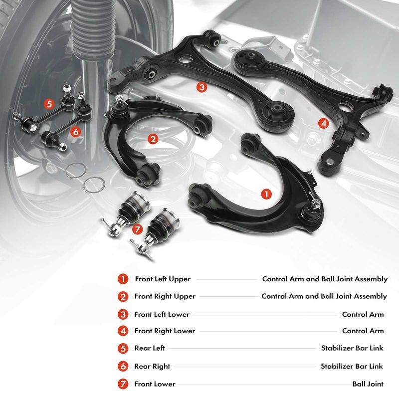 8x Front Lower & Upper Control Arm with Ball Joint Sway Bar Link for Honda Accord