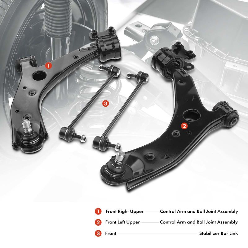 4x Front Control Arm with Ball Joint Sway Bar Link for Mazda 3 2007-2009 L4 2.3L