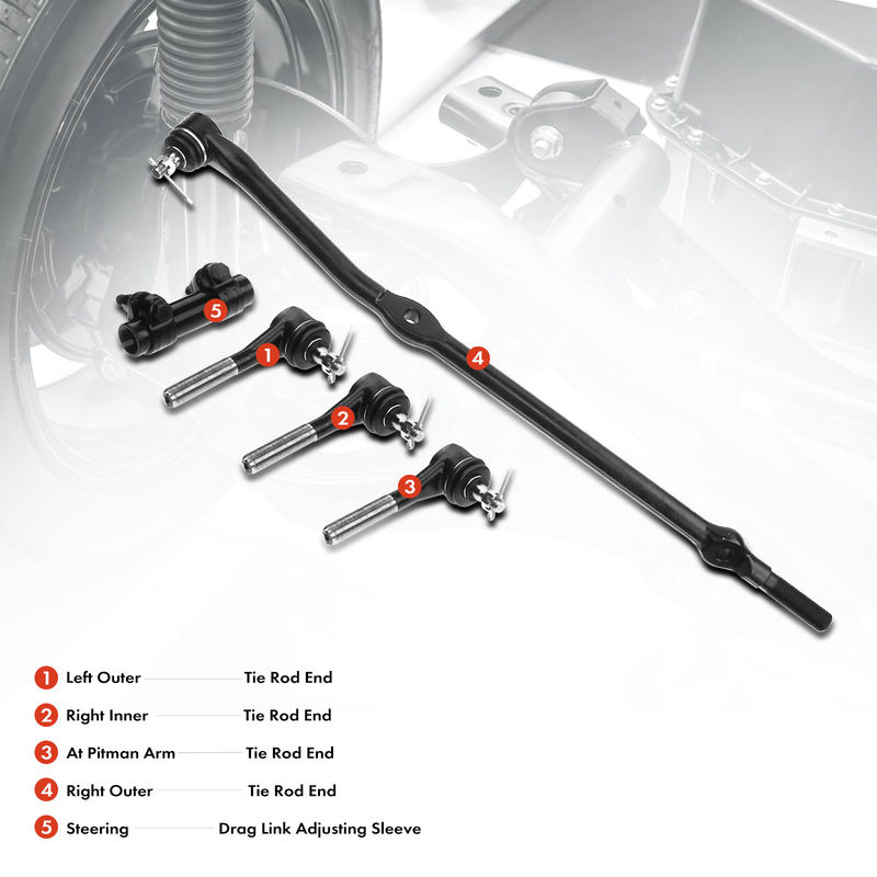 5x Steering Drag Link Adjusting Sleeve & Tie Rod End for Jeep TJ Wrangler 4WD