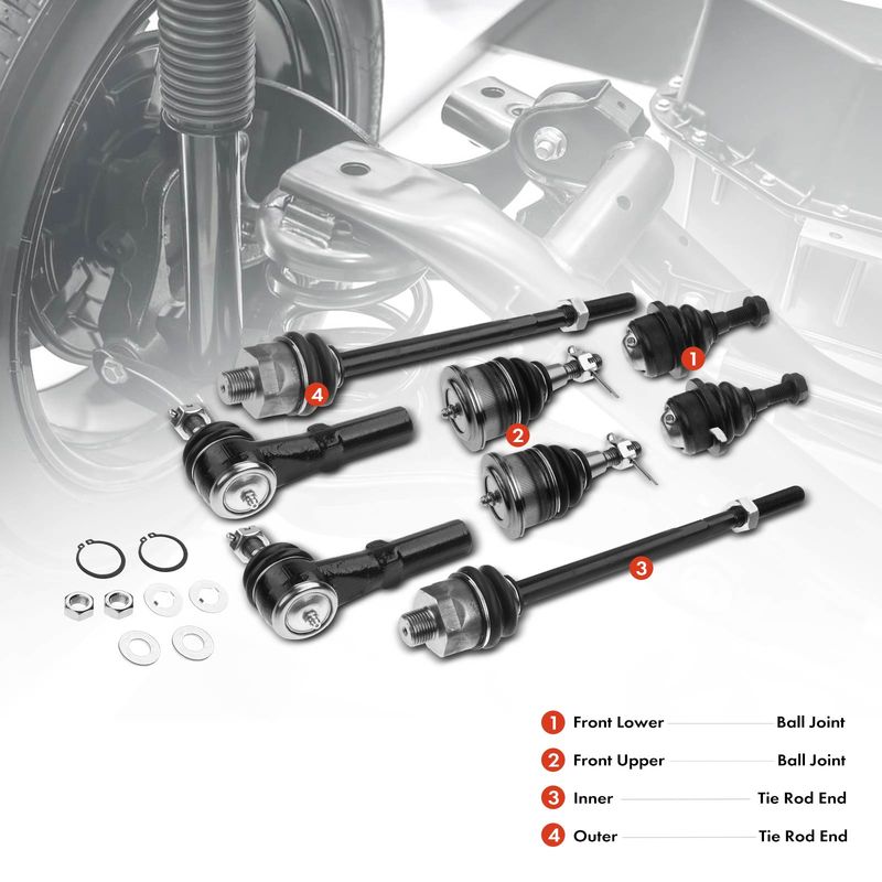 8x Inner & Outer Tie Rod End & Front Ball Joint for Chevy Silverado 1500 2500 GMC