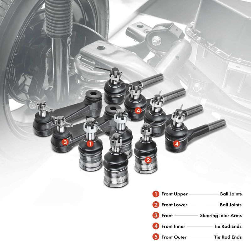 10x Front Ball Joint Tie Rod End & Idler Arms Kit for Dodge Ram 1500 B100 B200