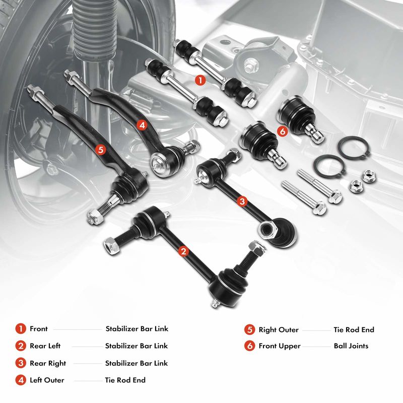 8x Front & Rear Stabilizer Bar Link Tie Rod Ends & Ball Joints for Chevy Saab GMC