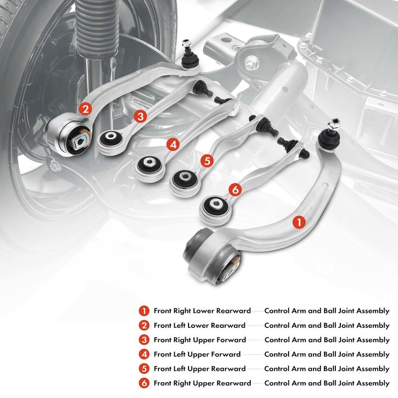 6x Front Lower & Upper Control Arm with Ball Joint for Audi A4 99-04 A6 Quattro VW