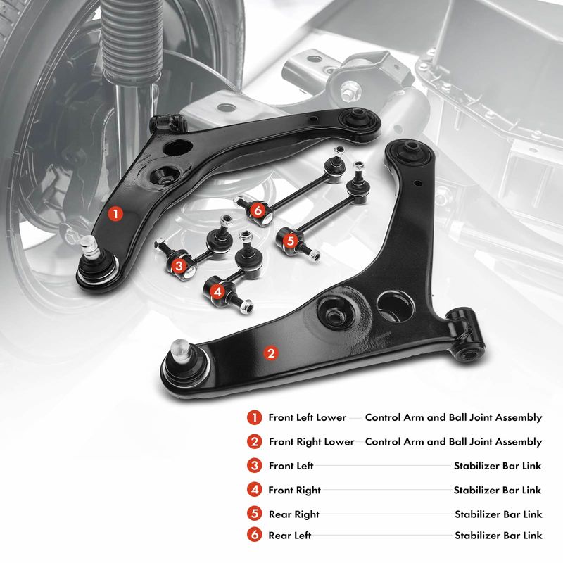 6x Front & Rear Control Arm Stabilizer Bar Link Ball Joint for Mitsubishi Lancer