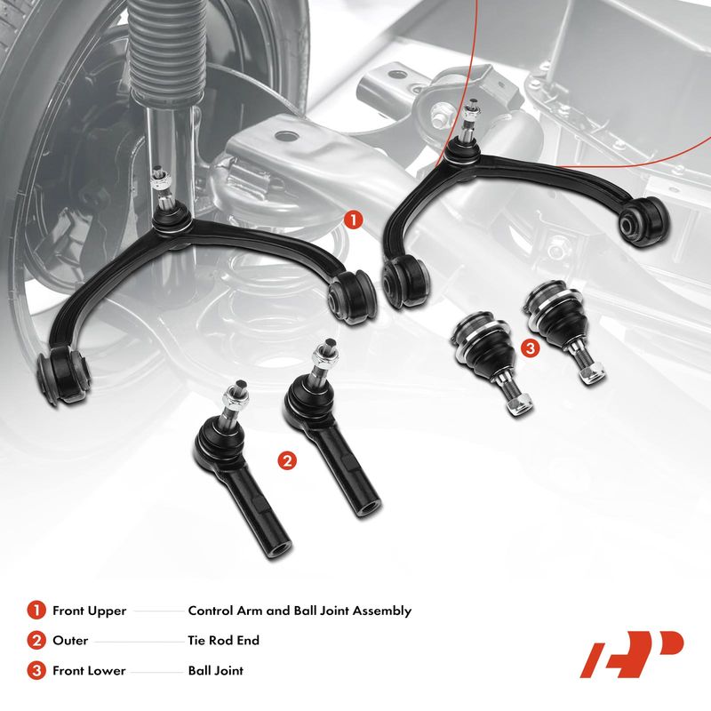 6x Front Control Arm with Ball Joint Tie Rod End for Dodge Ram Dakota Mitsubishi