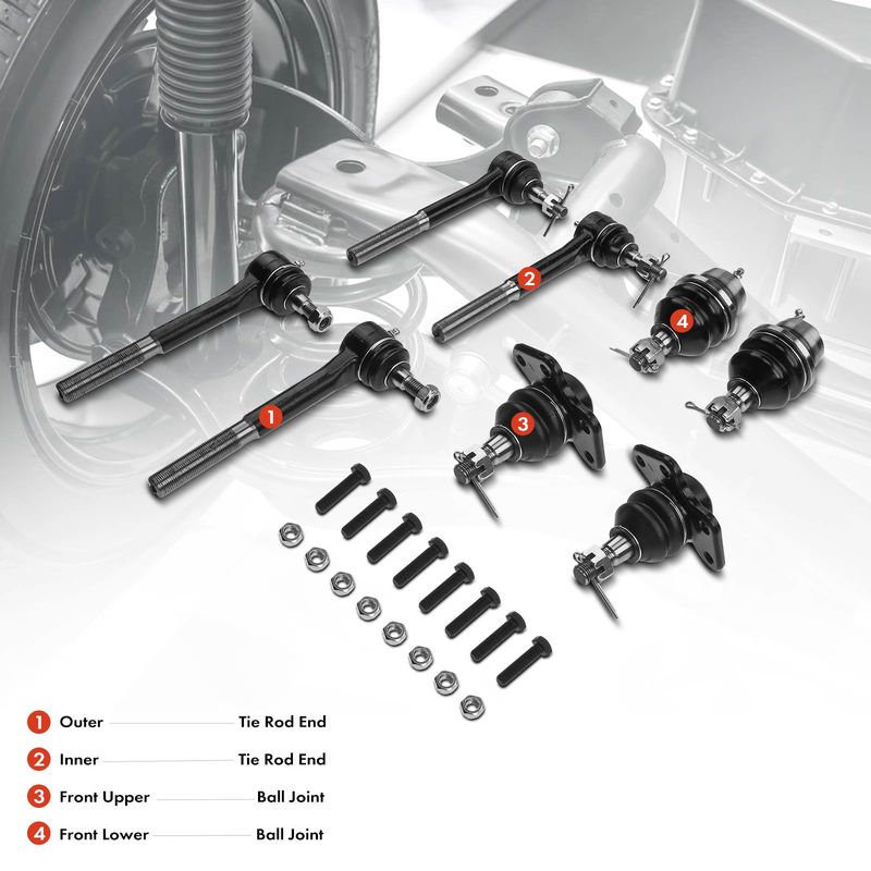 8x Inner & Outer Tie Rod End with Front Ball Joints for Chevrolet K2500 GMC Yukon