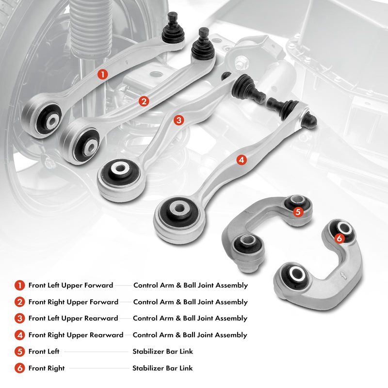 6x Front Control Arm with Ball Joints Stabilizer Bar Link for Audi A4 A6 VW
