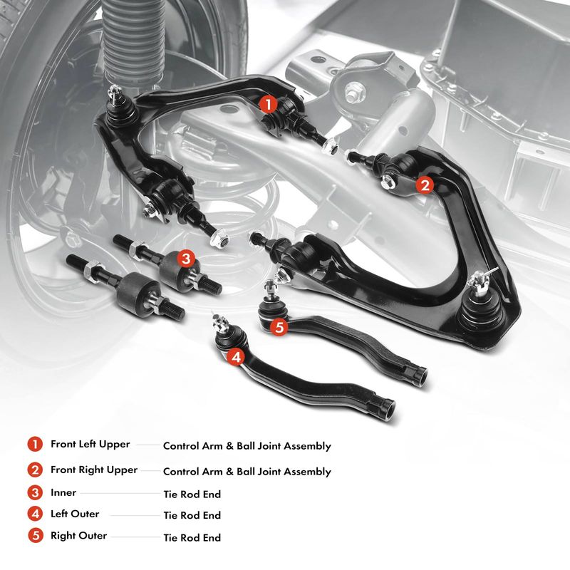 6x Front Upper Control Arm with Ball Joints Tie Rod End for Honda Accord 90-93