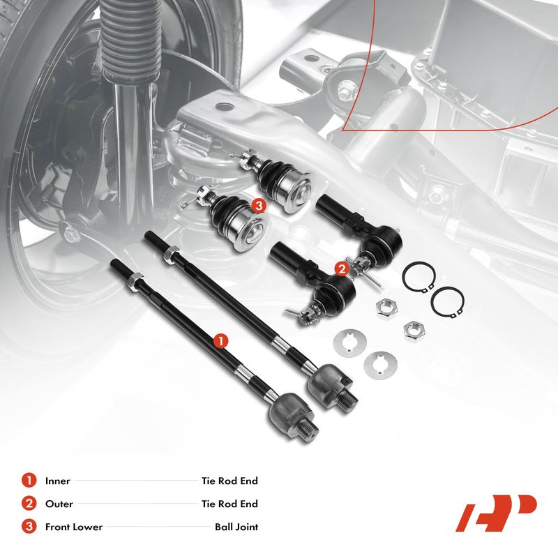 6x Inner & Outer Tie Rod End & Front Lower Ball Joint for Nissan 240SX 1995-1998