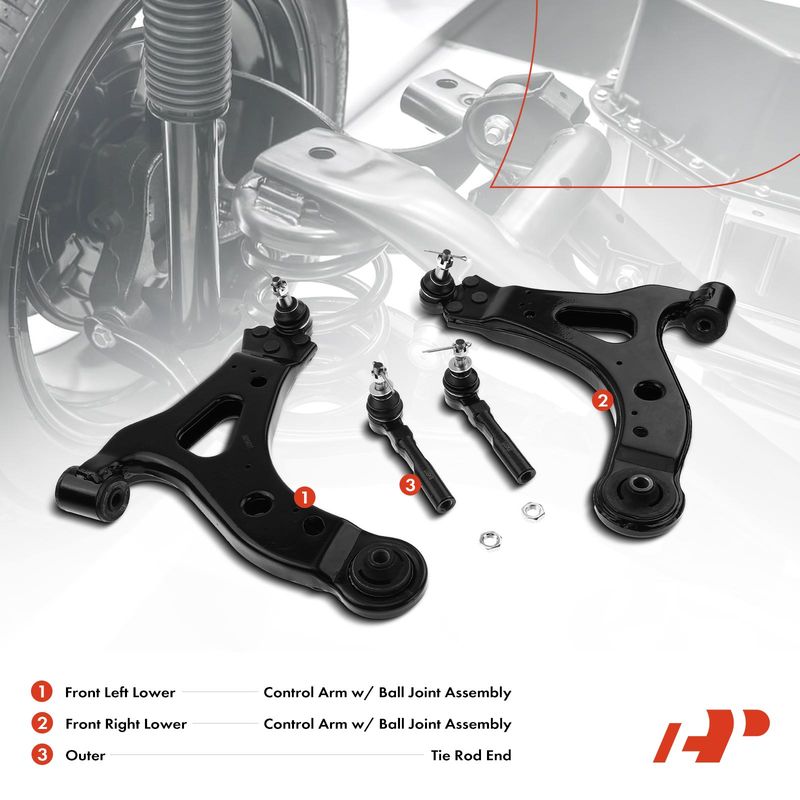 4x Front Control Arm with Ball Joint Outer Tie Rod End for Buick Chevy FWD