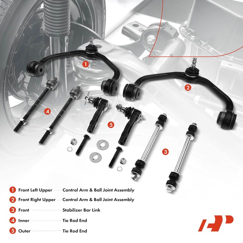 8x Front Control Arm with Ball Joint Sway Bar Link Tie Rod End for Ford Ranger