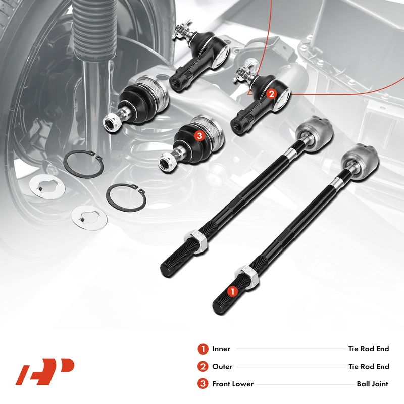 6x Inner & Outer Tie Rod Ends Kit with Ball Joints for Hyundai Tiburon 1997-2001