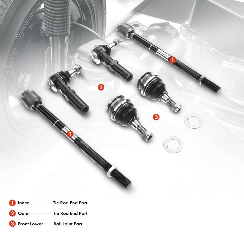 6x Inner & Outer Tie Rod Ends Ball Joints for Dodge Ram 1500 2002 2003 2004 2005