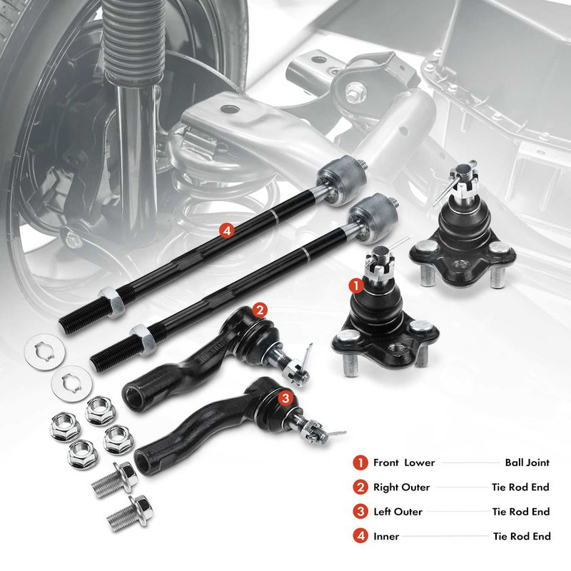 6x Inner & Outer Tie Rod End & Front Lower Ball Joint for Toyota RAV4 01-03 2.0L