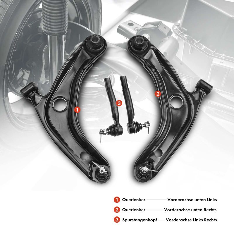 4x Front Control Arm with Ball Joint Outer Tie Rod End for Toyota Yaris 06-14