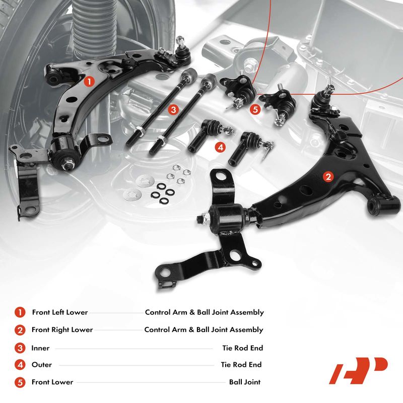 8x Front Lower Control Arm with Ball Joints Tie Rod Ends for Toyota Corolla 93-95