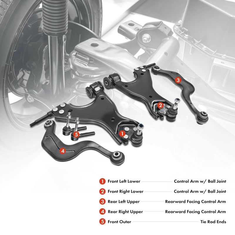6x Front Lower & Rear Upper Control Arms Tie Rod End for Buick Enclave Chevy GMC