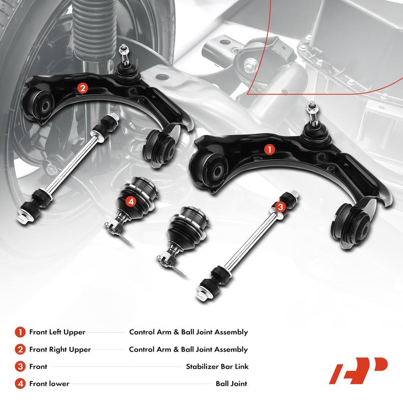 6x Front Control Arm with Ball Joints Stabilizer Bar Link for Ford Mercury