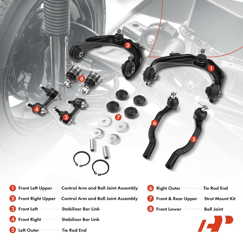 10x Front Control Arm with Ball Joints Stay Bar Link Tie Rod End for Honda Accord