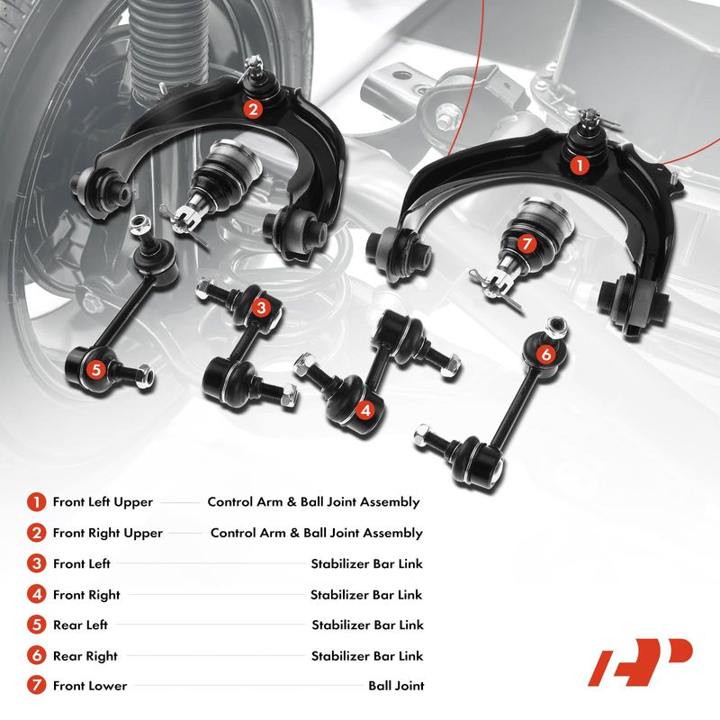 8x Front & Rear Control Arm with Ball Joint Sway Bar Link for Honda Accord 03-07
