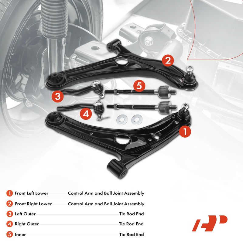 6x Front Lower Control Arm and Tie Rod End for Toyota Echo 2004-2005 L4 1.5L