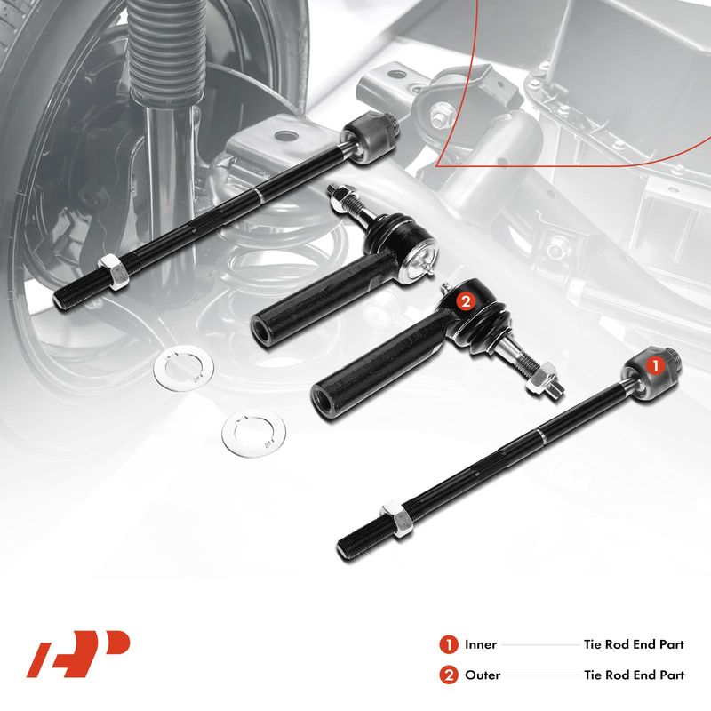 4x Inner & Outer Tie Rod End with Ball Joint for Chevy Silverado Suburban 1500