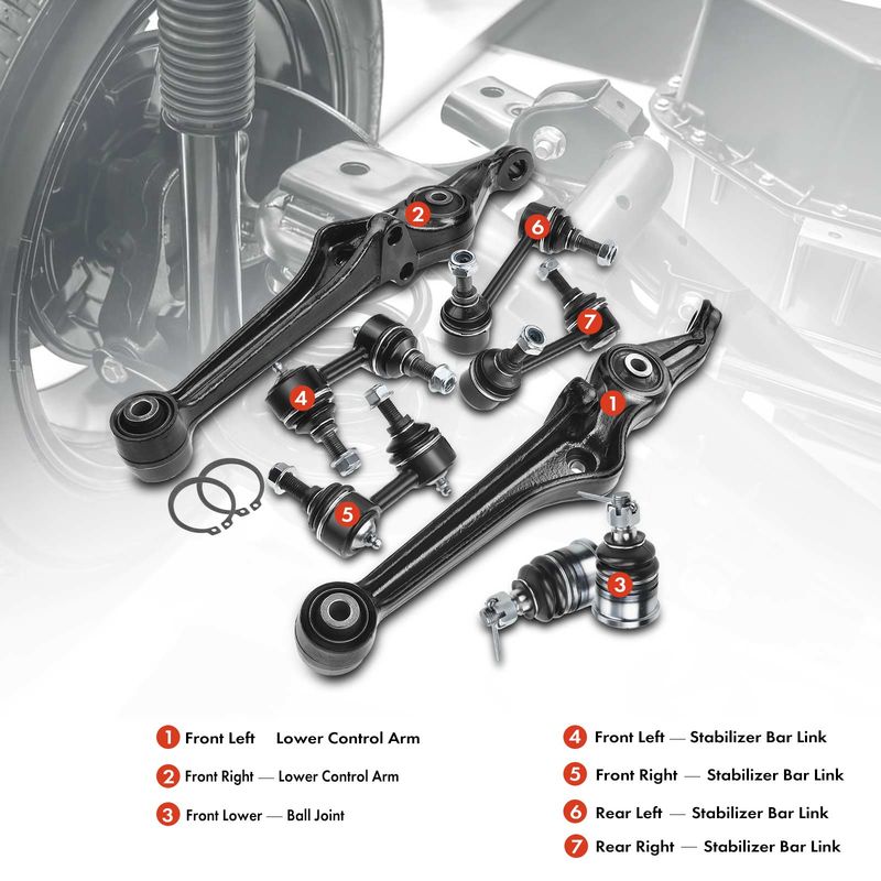 8x Front & Rear Control Arm with Ball Joint Sway Bar Link for Honda Accord 98-02