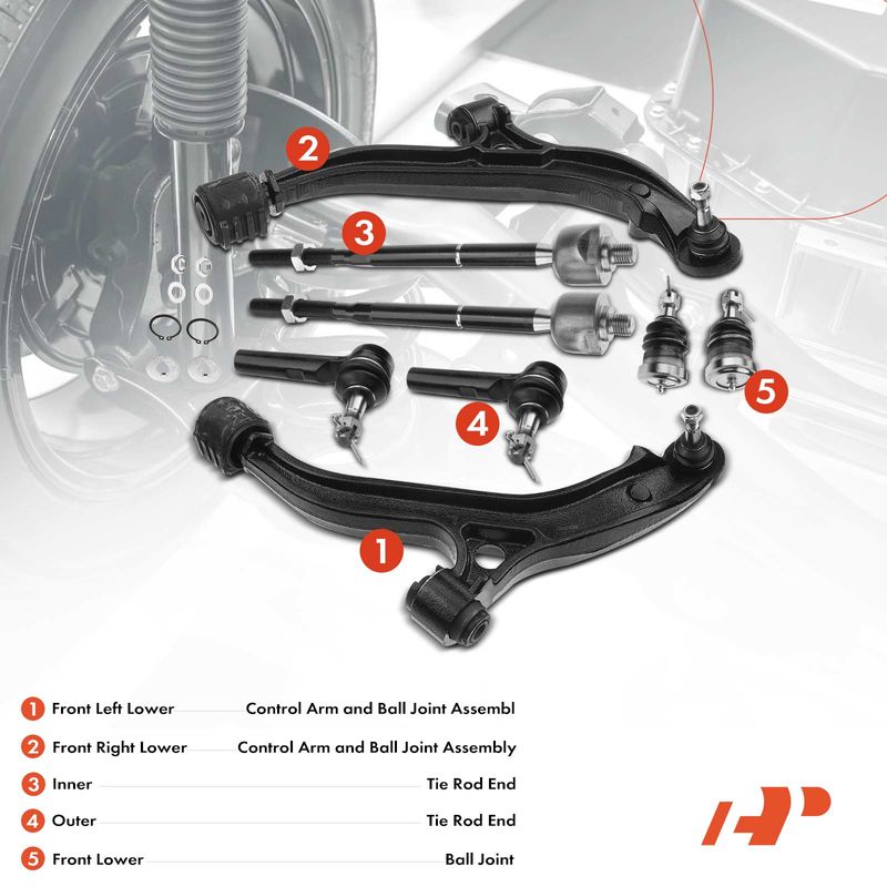 8x Front Control Arm with Ball Joint & Tie Rod End for Chrysler Town & Country