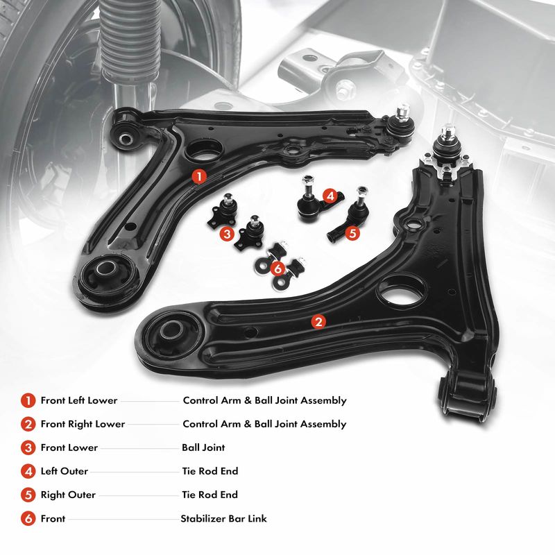 8x Front Control Arm with Ball Joint Tie Rod End Link Kit for VW Cabrio Golf