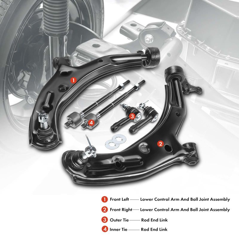 6x Front Control Arm with Ball Joint Tie Rod End for Nissan Sentra 2000-2006 1.8L