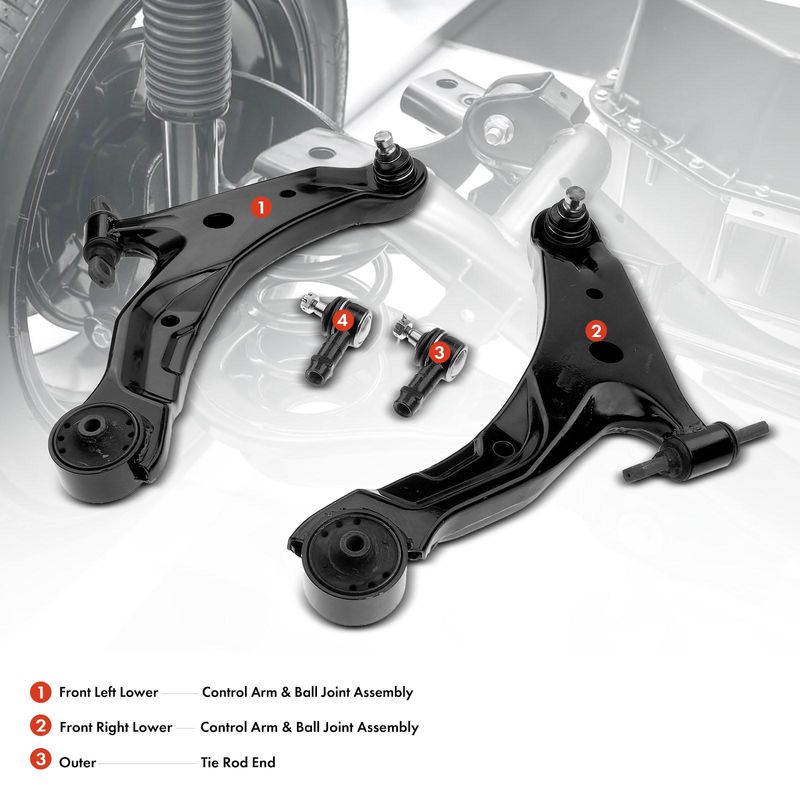 4x Front Control Arm with Ball Joint & Tie Rod End for Hyundai Santa Fe 2001-2006