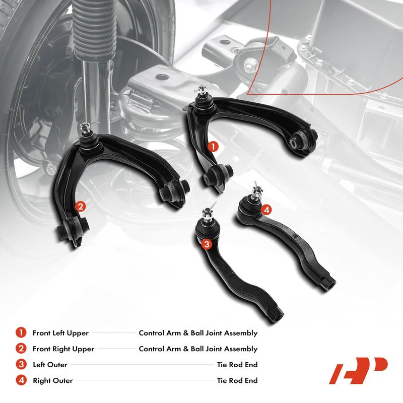4x Front Upper Control Arm with Ball Joint Tie Rod End for Honda CR-V CRV 97-01