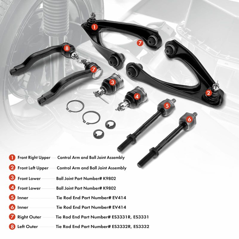 8x Front Control Arm with Ball Joint Tie Rod End Link Kit for Honda CR-V 1997-2001