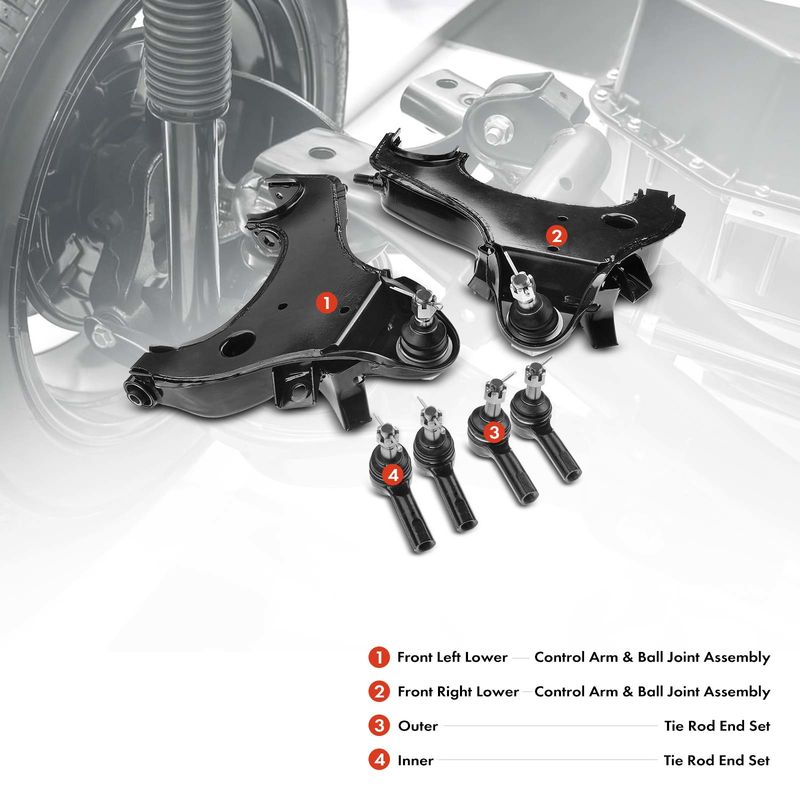 6x Front Control Arm with Ball Joint & Tie Rod End for Nissan Frontier 1998-2004