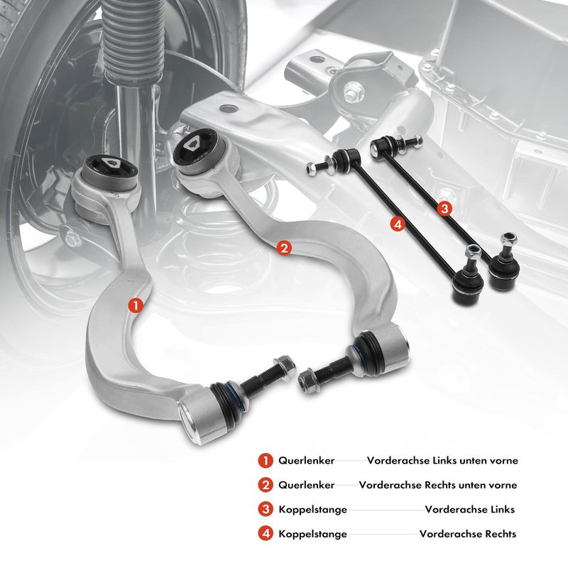 4x Front Control Arm with Ball Joint Stabilizer Bar Link for BMW 535i