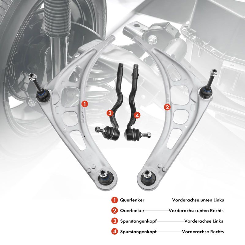 4x Front Lower Control Arm with Ball Joint Outer Tie Rod End for BMW 323i 325i